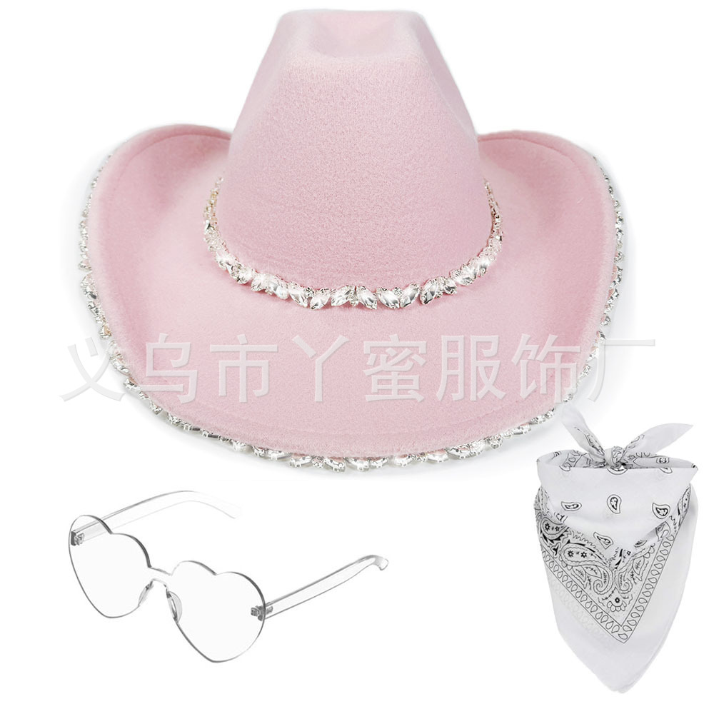 Juego de tres piezas de ojos de caballo de lana rosa