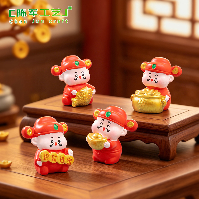 Miniature cute fortune-bringing little god of wealth figurine, cute ornament for dollhouse DIY decoration, car dashboard decoration