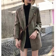 格子小西装外套女2022秋季韩版宽松显瘦复古英伦风格纹羊毛呢西服