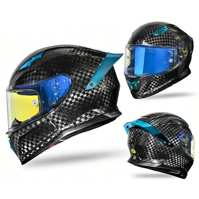 Motorcycle Safety Supplies – for All Seasons, Full-Face Motorcycle Helmet - carbon-fiber-12k-ice-and-blue-m-head-circumference-55-56cm