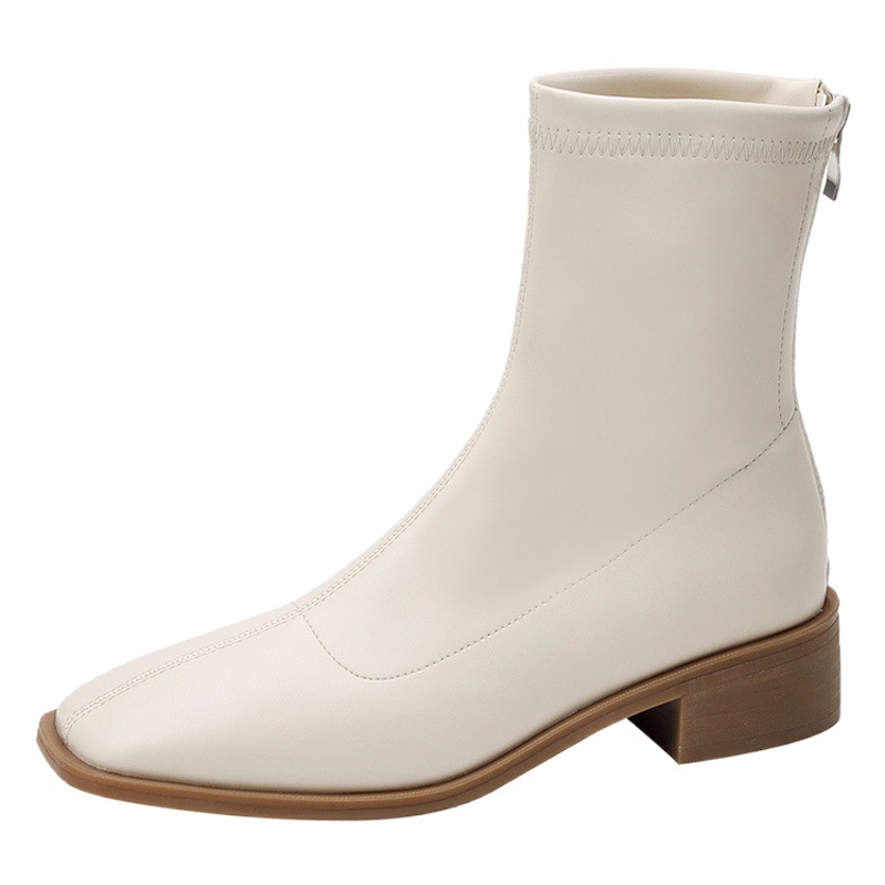 Martin botas de punta cuadrada botas cortas de tacón grueso para las mujeres de Primavera y Otoño botas individuales Nueva celebridad de Internet botas finas de media pantorrilla estilo Coreano 3172-8 image 1