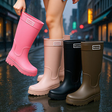新款跨境时尚高筒外穿防水雨靴女 防滑女式保暖加绒雨鞋女款