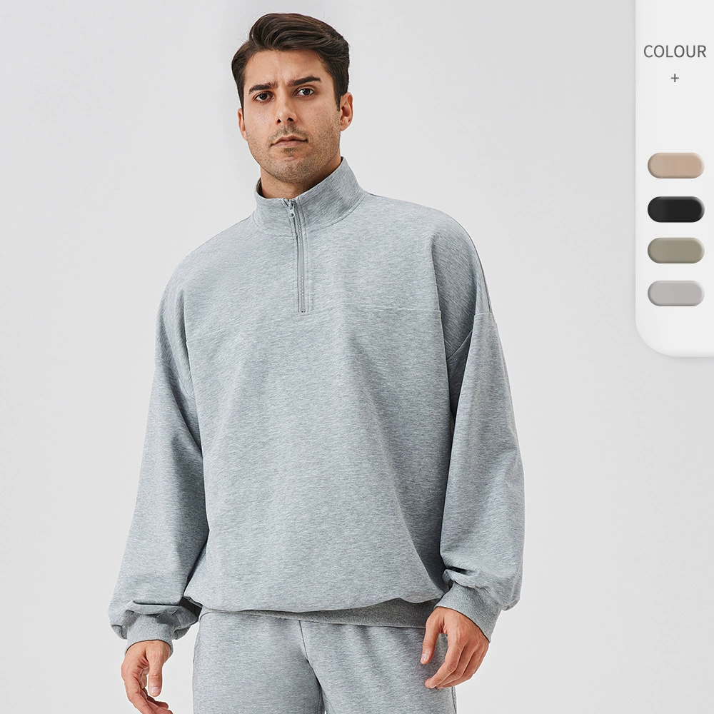 Мужской осенне-зимний спортивный свитер свободный стоячий воротник с длинными рукавами и полусон-молния для тренировок и отдыха 41521