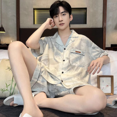 睡衣男士夏季2025新款冰丝短袖薄款夏天青少年男生家居服丝绸套装