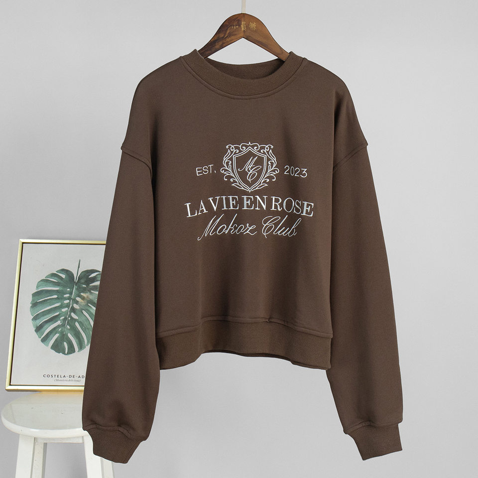 Bộ đôi áo nỉ thêu và quần dài nữ phong cách casual — Màu trắng nhạt, Màu xanh hải quân, màu xám, nâu sẫm chi tiết 13