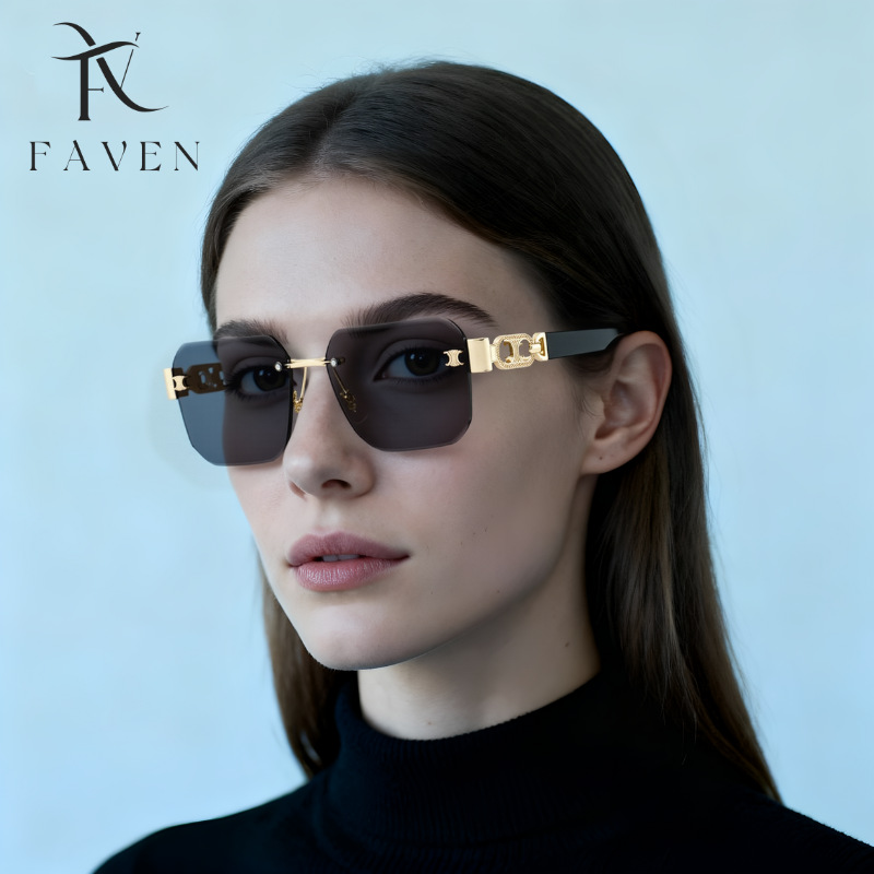 Arch Women's Sunglasses High End Frameless UV Protection Slimming Effect For Large Faces Natural Wear_voghion.com