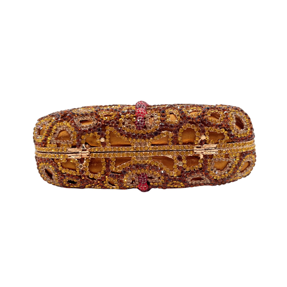 Túi clutch dạ tiệc đính đá thủ công họa tiết chuồn chuồn — Màu tím hồng, Vàng cà phê, Đen xám bạc, Màu xanh lục chi tiết 3