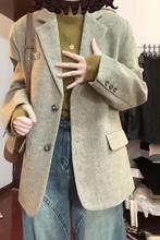 卡其色呢子大衣女2025秋秋新款毛呢外套感小个子韩系短款西装