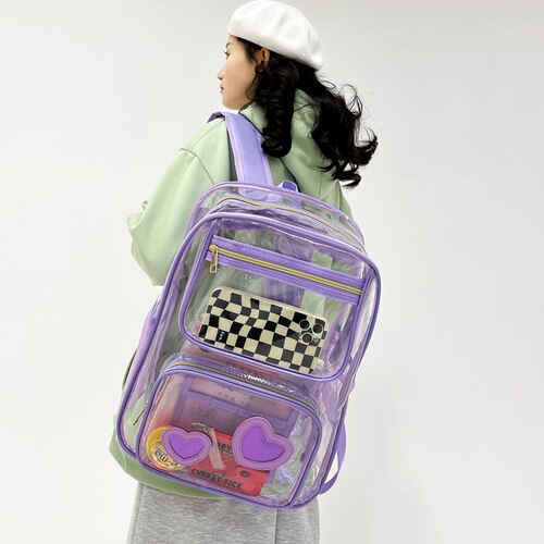 Cross-border Amazon PVC transparent backpack for middle school and high school students, college students, large capacity backpack, casual travel backpack