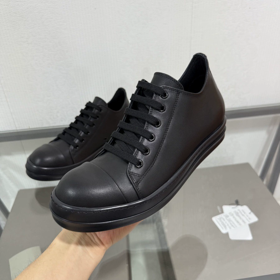 Мужские кроссовки Black Warrior RO 25ss, собственная линейка, чисто черная кожа, толстые шнуровки, молочно-белая подошва, низкие кеды, женские легкие трендовые туфли