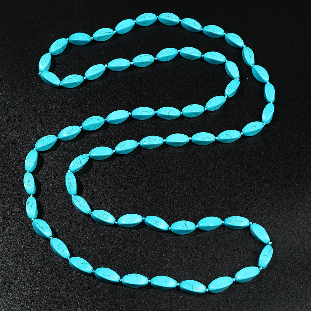 Turquoise genuine design ethnic necklace handmade, 1.2meter, ethnic style, 18mm