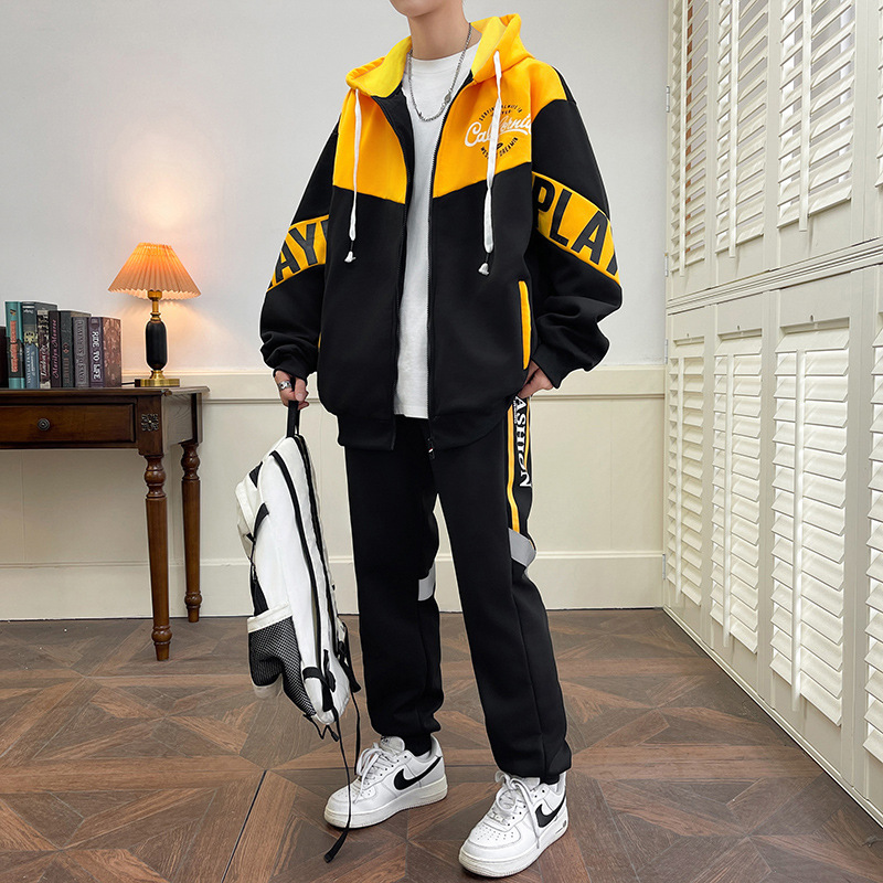 Nuevo traje deportivo para hombre en primavera y otoño, nuevo conjunto de dos piezas de sudadera con capucha y pantalones de chándal juveniles, modernos y a la moda.