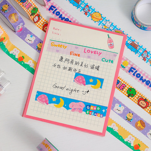 Cartoon washi tape cute bear diary student diary DIY student diary stickers Japanese and Korean stationery tape