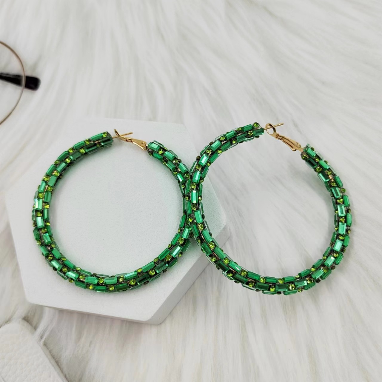Alloy Material Circle, Colorful, Color Block Pattern 1 Pair Vacation Circle Colorful Color Block Alloy Rhinestones Hoop Earrings