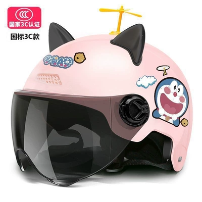 Motosiklet kaskı (dəbilqə) — sun protection half helmet for summer - 3cdoraemon-pink-black-ears-windmill-tea-mirror