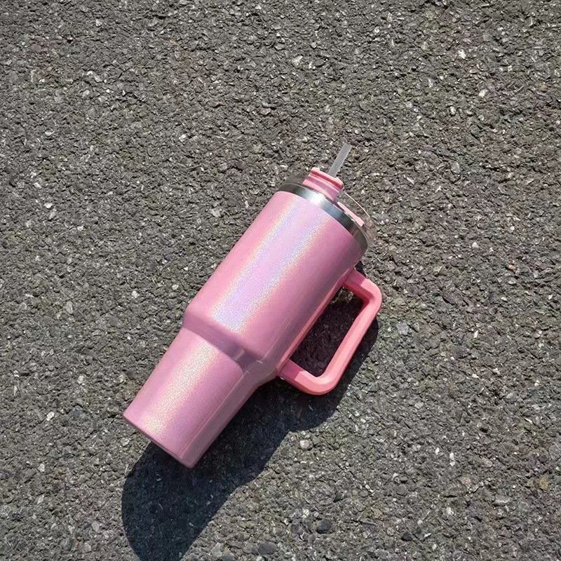 Vaso de Acero Inoxidable 304 con Pintura Arcoíris, 40 oz, Vaso para Auto con Pajita, Vaso para Hielo de Gran Capacidad, Vaso Aislado con Asa, Venta al por Mayor