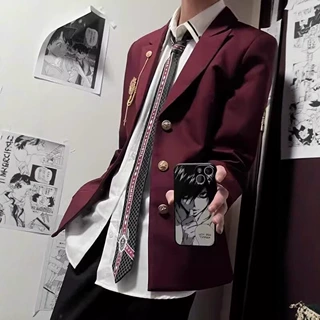 男生dk西装制服外套日系休闲学院风校供感红色学生百搭西服上衣潮