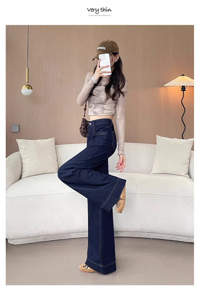 Quần jean nữ cạp cao ống đứng dáng rộng màu xanh denim, dày dặn — Denim Blue - Quần dài & Quần, Denim Blue - Quần jean crop top, Quần Croptop Đen, Quần Dài Màu Xanh Denim chi tiết 21