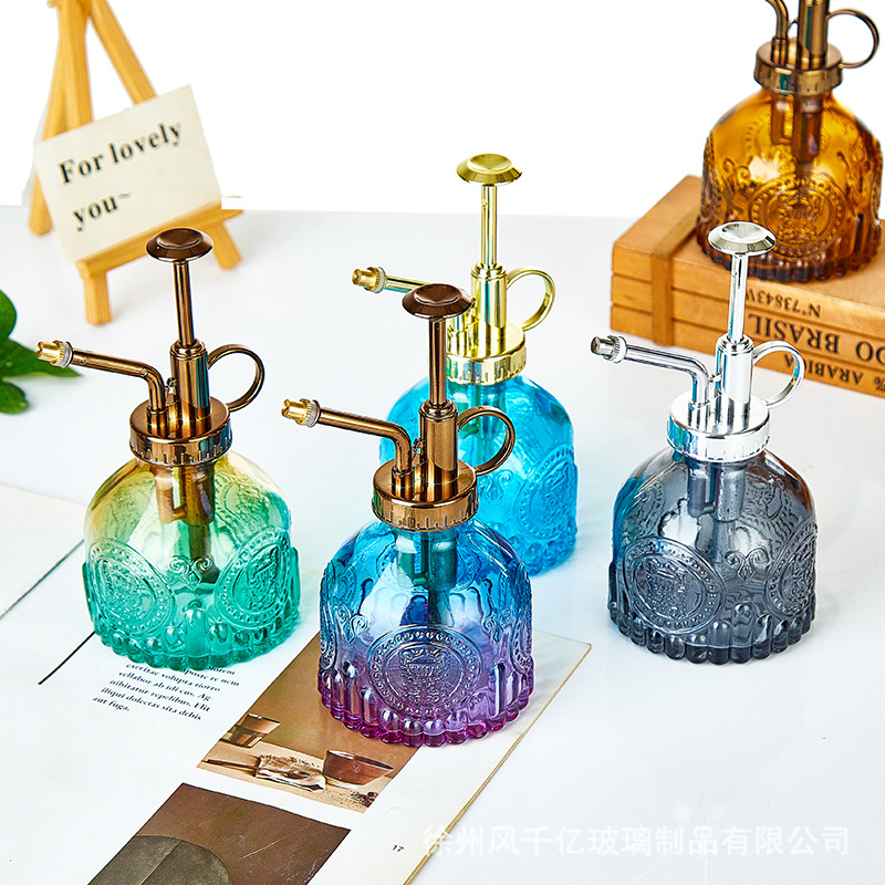 Wholesale New Retro Embossed Sunflower Stained Glass Small Watering Can Press Gardening Watering Kettle for Home Use