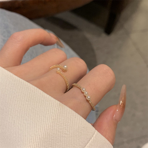 Pearl Ring for Women, Fashionable and Unique, Ins-Inspired, Small-Scale Design, Light Luxury, Simple and Refined, Two-Piece Ring Set, Open-Ended, Elegant