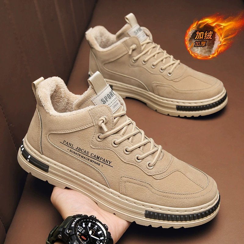 Зимняя новая хлопчатобумажная обувь мужская нижняя шнуровка повседневная артекарная обувь молодежная мода бархат теплые кроссовки на толстой подошве