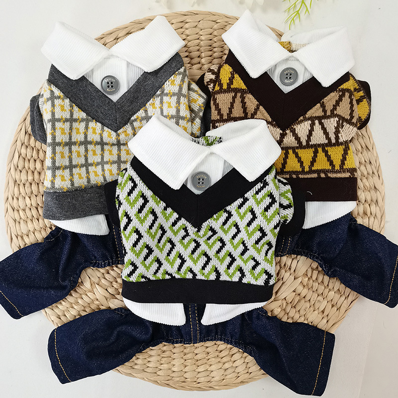 CQ807 wool casual fake two-piece suit autumn pants single layer [cute super cute pet clothing dog clothes]]