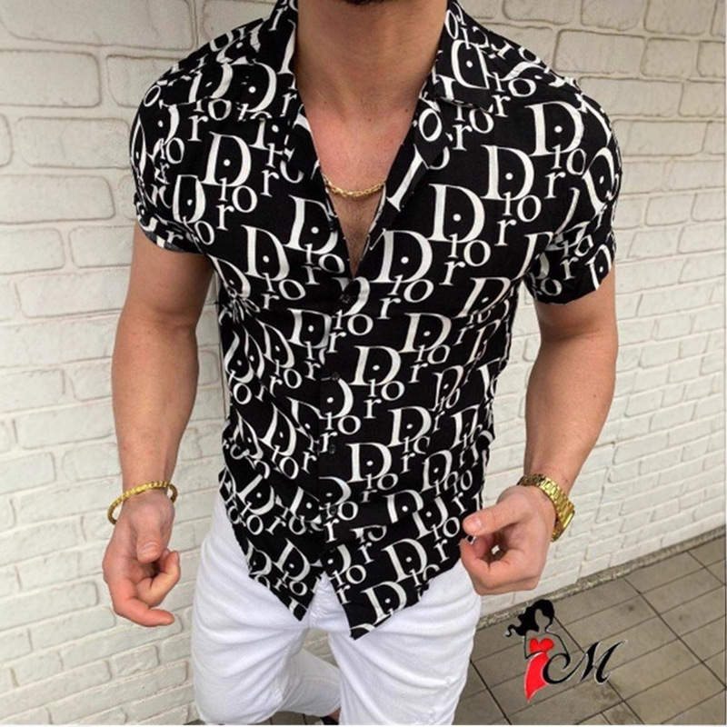 2023 new cross-border foreign trade supply Men's European size printed Hawaiian short-sleeved shirt men's short-sleeved shirt