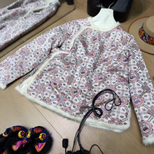 二色 新中式真丝宋锦拼水貂加棉外套女2025冬季新品保暖气质棉服