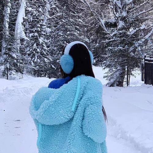 Blue imitation fox fur warm thickened earmuffs for women winter plush ear warmers for students fresh and cute earmuffs and ear bags trendy