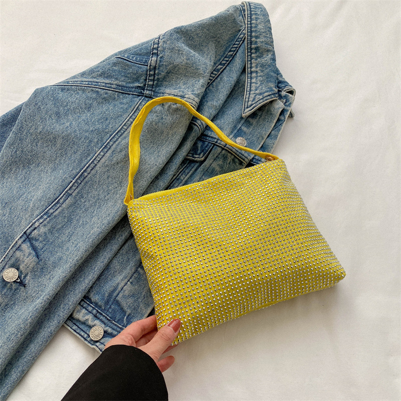 2024 nuevo bolso de cena de diamantes completos de diamantes calientes bolso de moda bolso de hombro con cremallera bolso de noche de color sólido de estilo occidental bolso de axila