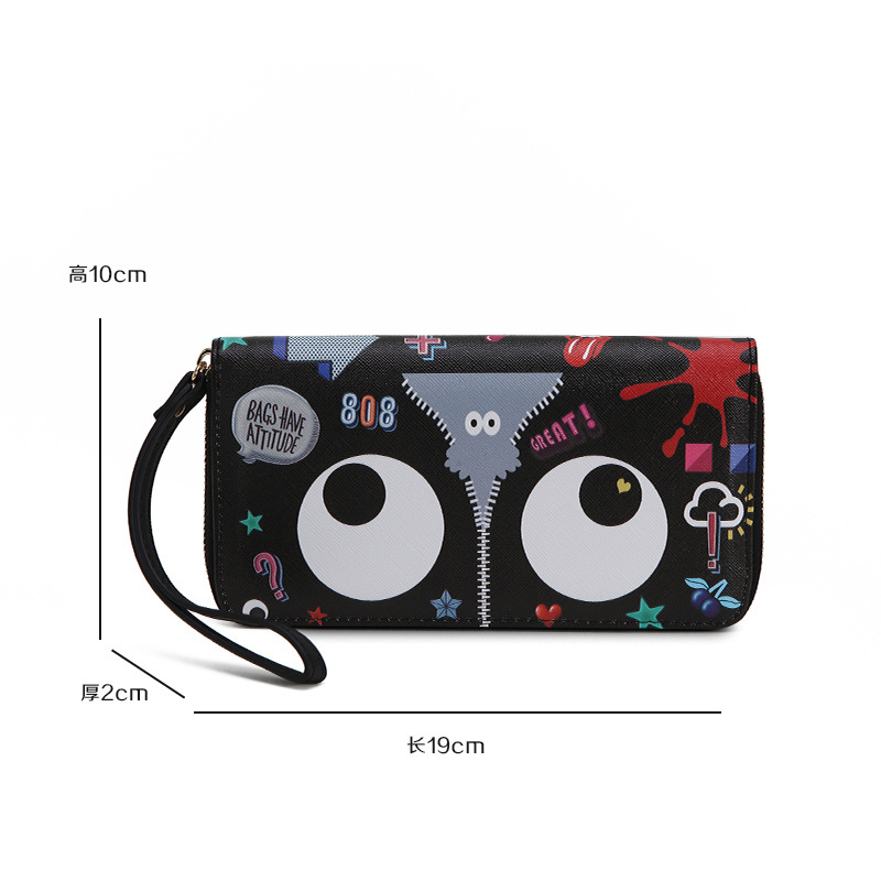 Ojos grandes largo embrague cremallera compartimento de las mujeres monedero titular la tarjeta ID bolsa