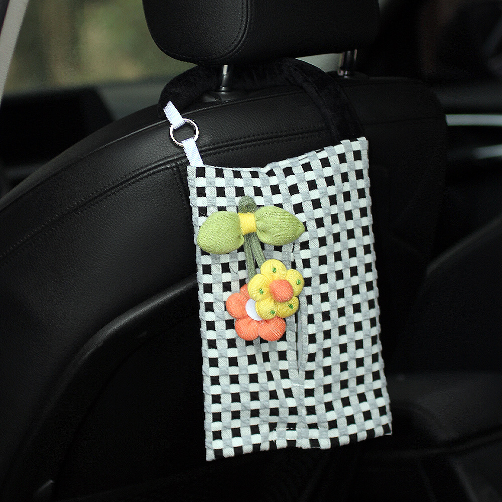 Caja de toallas creativa para automóviles tela de alta calidad para automóviles colgantes para automóviles caja de extracción de papel para automóviles bolsa colgante para chicas image 11