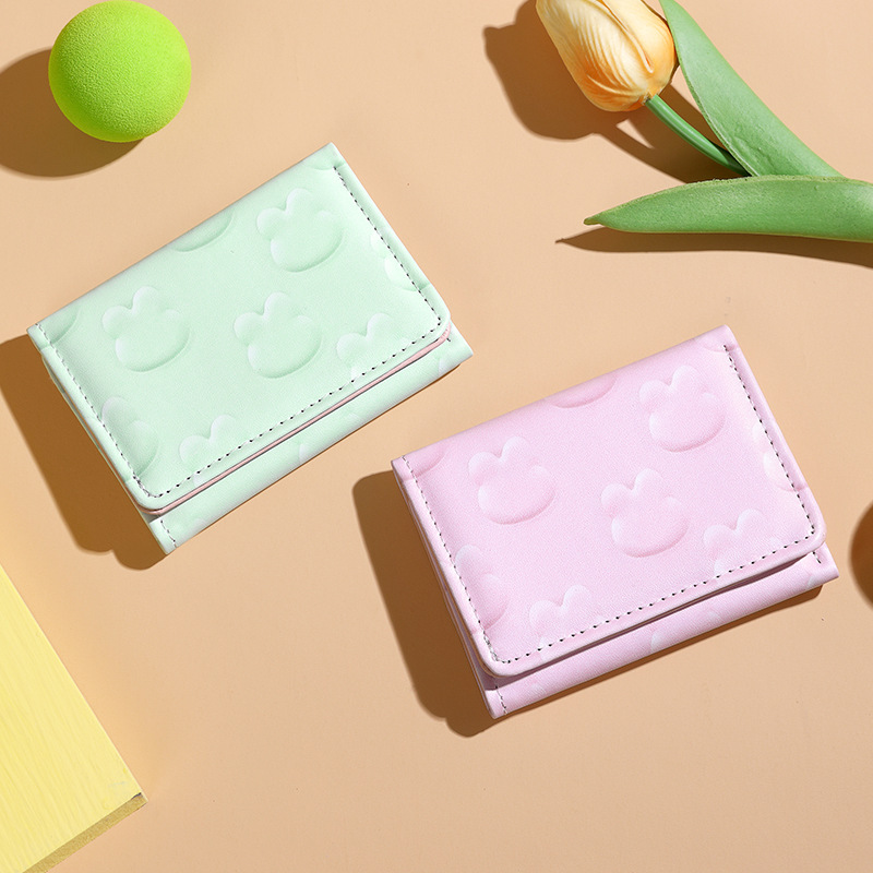 2024 nuevo diseño coreano de conejo fresco y lindo nicho de diseño de tres plegados corto multifuncional billetera estudiantil