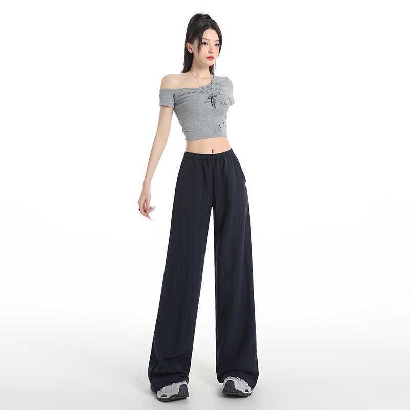 Wholesale Retro Low-Waist Tencel Linen Elastic Waist Thin Loose Wide-Leg Pants Breathable Quick-Drying Pants Casual Straight Pants