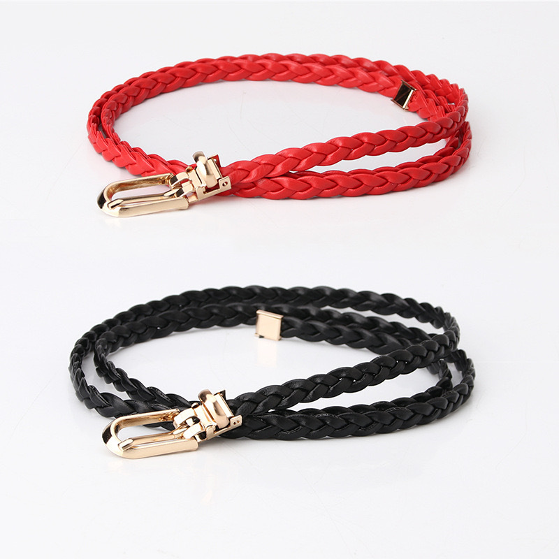 Korean fashion ladies knot decoration woven candy color small belt simple Joker personality clip belt wholesale