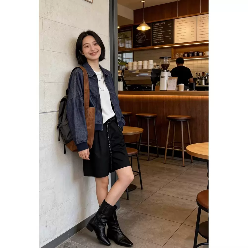 老钱风牛仔飞行夹克2026新款极简轻奢短款宽松休闲外套9577四媛