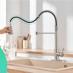 Cross-border 304 stainless steel spring pull-out kitchen faucet hotel sink vegetable basin mixing valve Amazon
