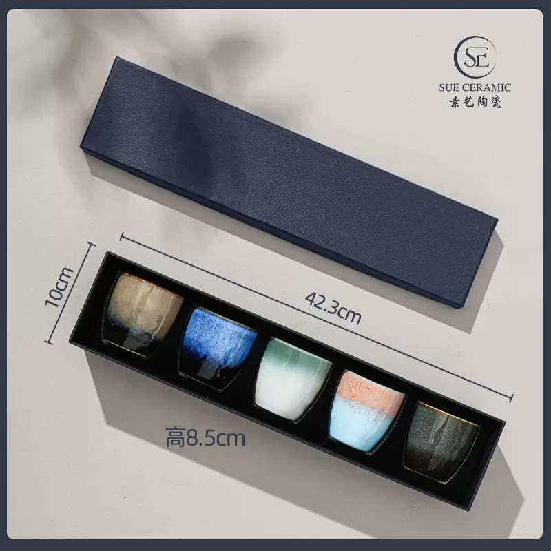 手印杯日式窑变五杯高颜值陶瓷家用办公杯礼盒装酒杯茶杯可定logo