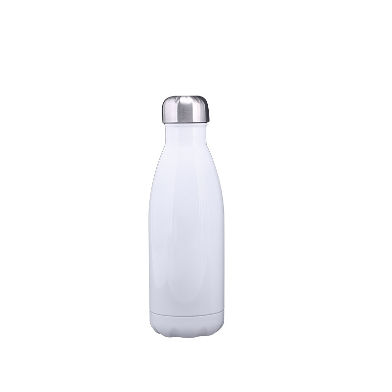 Botella de boca estrecha con revestimiento de sublimación, portátil para coche, con asa, de acero inoxidable 304, para deportes, tipo cola.