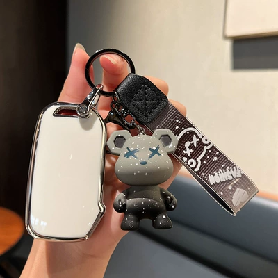 Qiya Key Bag K3K4K5Kx3Kx5/7, Car key bag - kia-e-smart-3-key-single-shell-white-gray-violent-bear-pendant