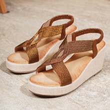 波西米亚新款大码厚底坡跟凉鞋波西米亚凉鞋麻绳高凉鞋凉鞋夏女鞋