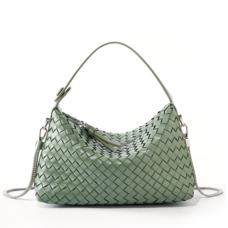 2025 New Niche Genuine Leather Woven Dumpling Bag Sheepskin Chain Crossbody Bag Women's Pillow Bag Handbag - Thumbnail 7
