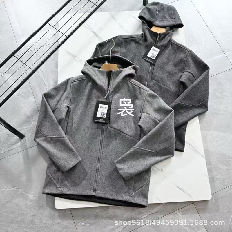 Original Foreign Trade Autumn and Winter New Men's Tsukino Style Outdoor Hooded Wool Composite Fleece Jacket Softshell Coat