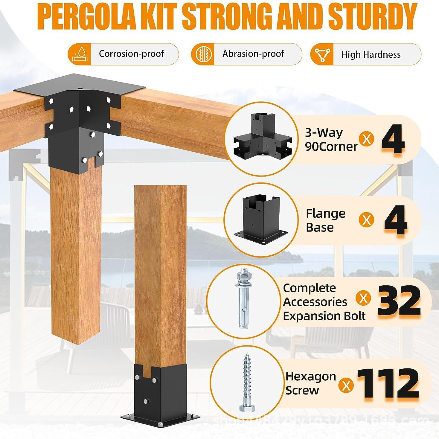 soporte de pergola soporte de ángulo recto soporte de madera elevada DIY 4 piezas para el tamaño de ángulo real de 3.5X3.5 pulgadas