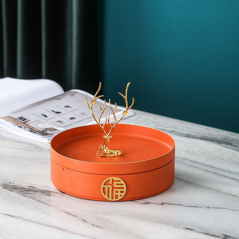 Hogar sala de estar Luz de lujo doble capa compartimiento giratorio fruta seca snack fruta placa té Mesa creativa boda dulces caja de almacenamiento