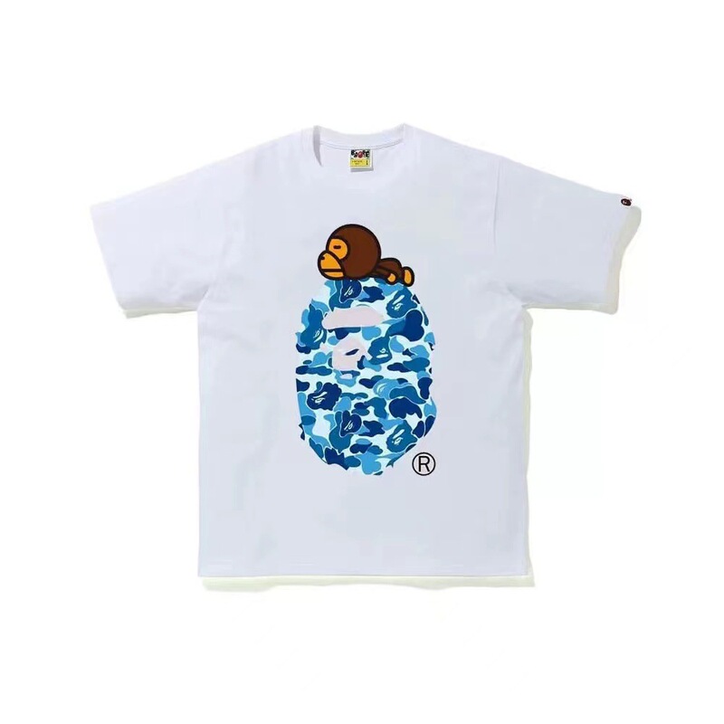 Summer New Fashion Brand Bape Ape Cartoon Pattern Men and Women Short-sleeved Ins Trendy T-shirt Loose Casual Short-sleeved