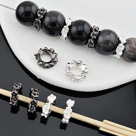 合金藏银花环隔珠大孔珠子diy串珠配饰古银隔片文玩手串配件散珠