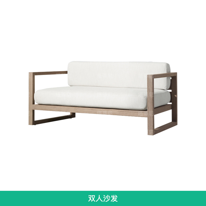 Sofá de patio para exteriores, conjunto de muebles de jardín impermeables y resistentes al sol, muebles de terraza para villa de madera de teca anticorrosión. image 7