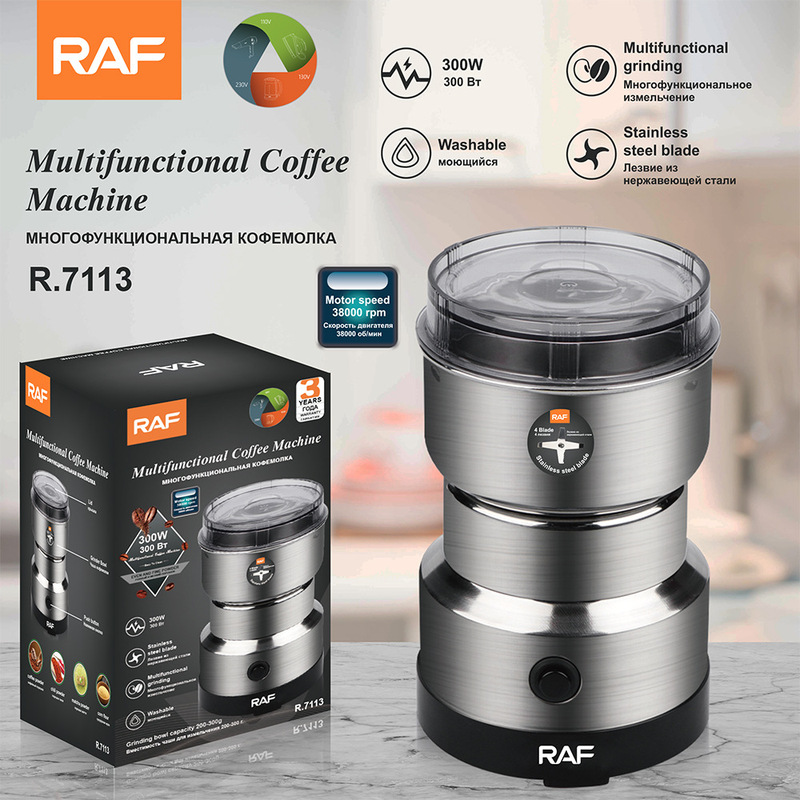 Raf European and American Standard Grinder Electric Dry Grinder Household Grinding Cup Portable Grinder Stainless Steel Coffee