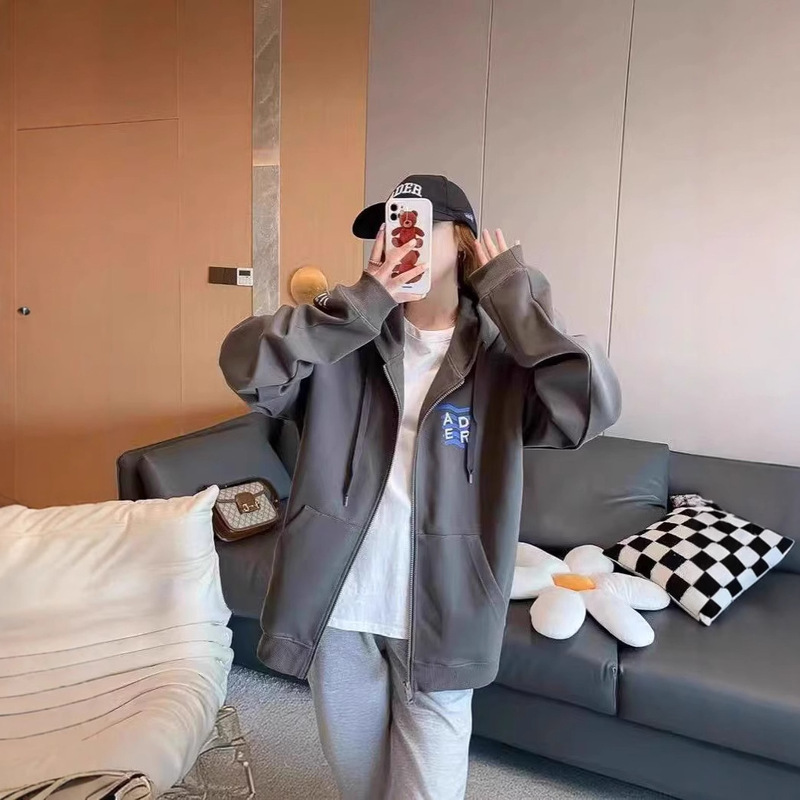 Aderh Spring and Autumn Hooded Sweatshirt for Women, Korean Style Letter Zipper Shirt, Loose Casual Cardigan Top, Loose Fit